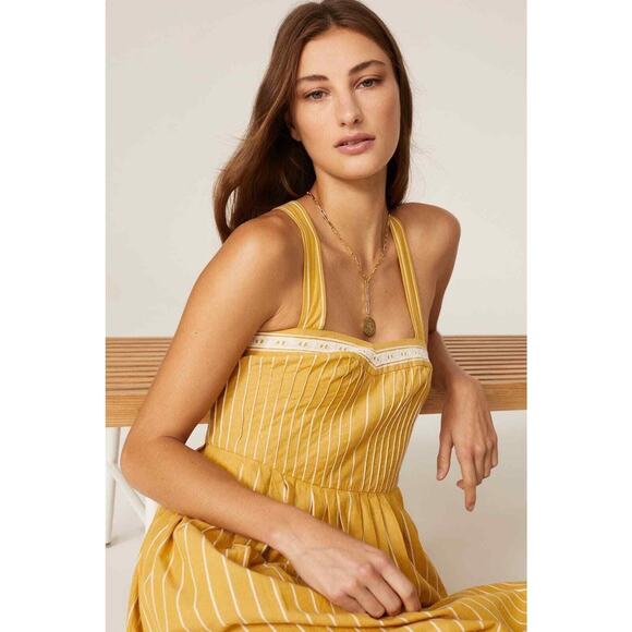 The Great Laurel Yellow Mustard Sweetheart Stripe Sundress size 1 | Small - Picture 2 of 14